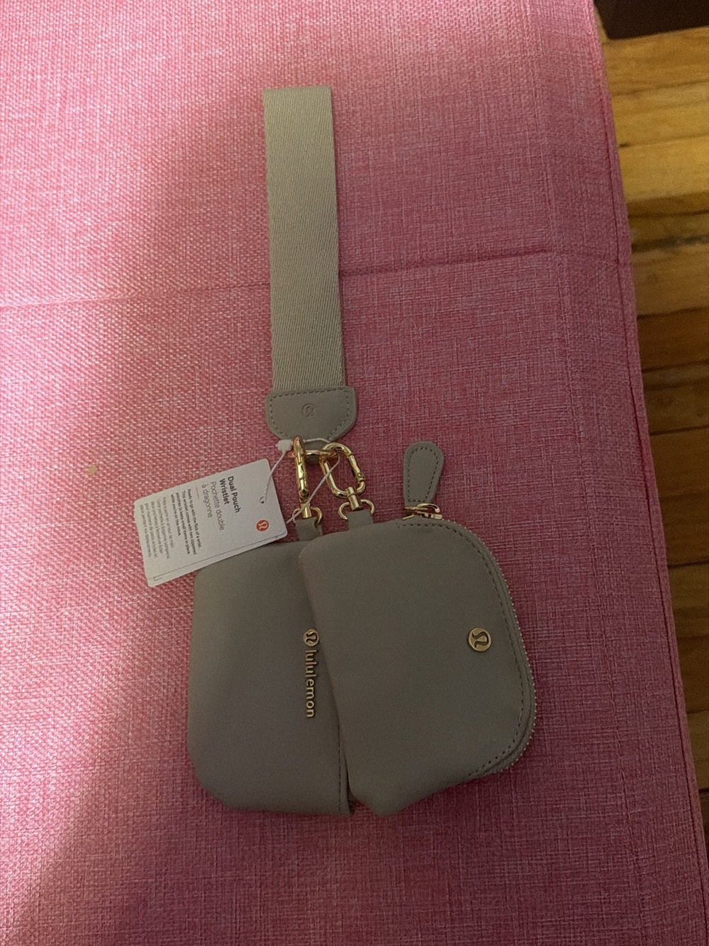 lululemon athletica leather double-pouch in light gray